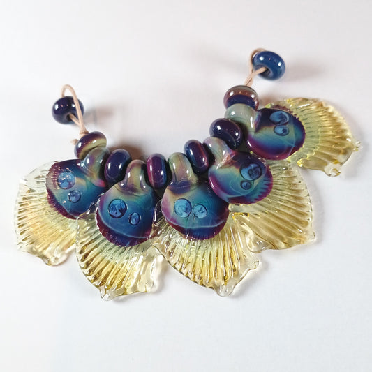 Multicolor and yellow glass butterfly wing bead set with gold leaf Jolene Beads