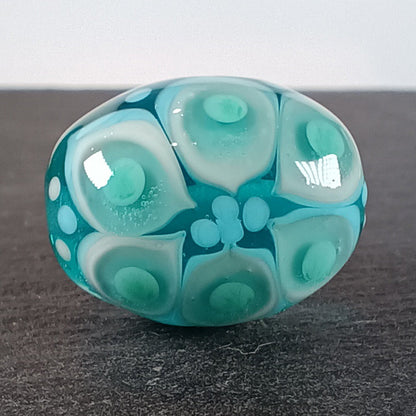Pale blue and aqua chunky oval mandala lampwork focal bead Jolene Beads