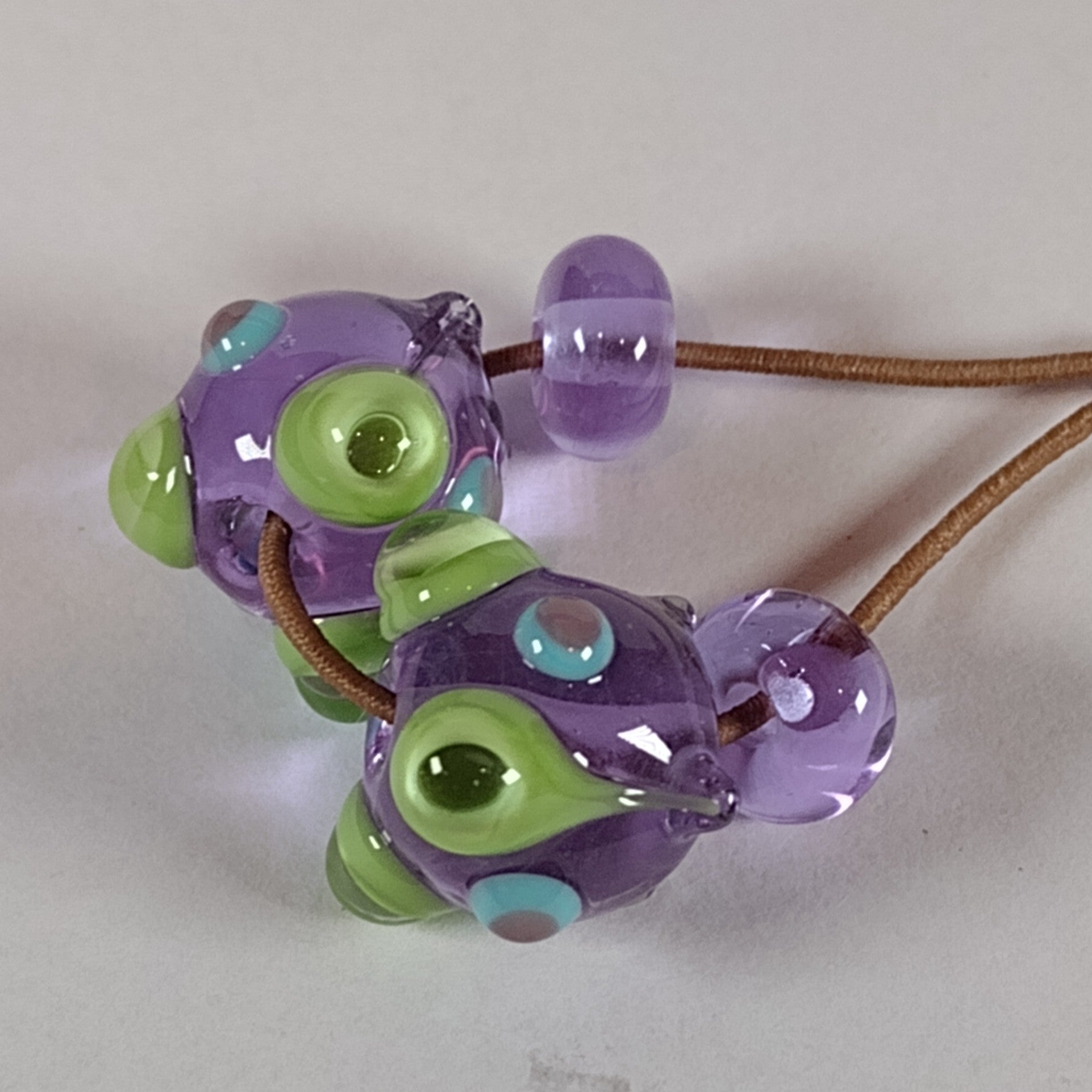 Lilac bumpy lampwork bead pair Jolene Beads