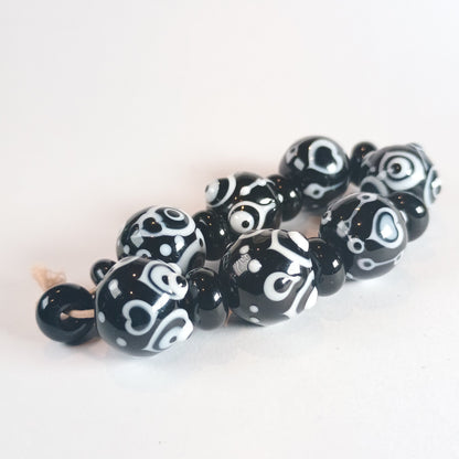 Black and white lampwork bead set - Jolene Beads - lampwork beads & jewellery