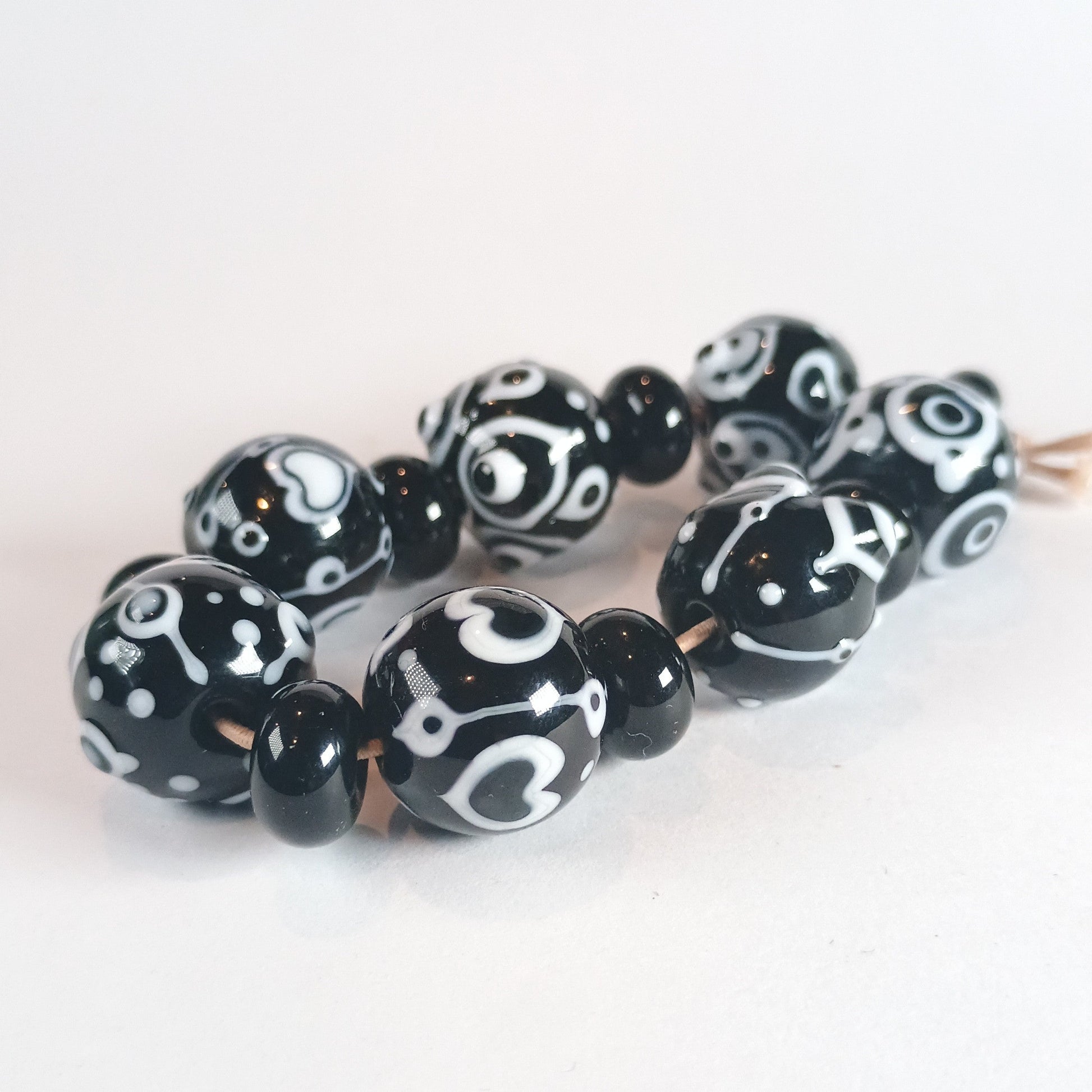 Black and white lampwork bead set - Jolene Beads - lampwork beads & jewellery