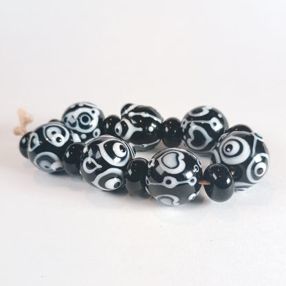 Black and white lampwork bead set - Jolene Beads - lampwork beads & jewellery
