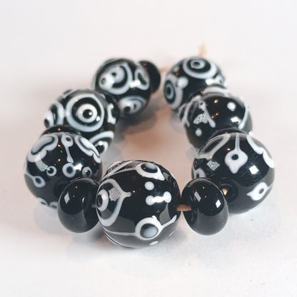 Black and white lampwork bead set - Jolene Beads - lampwork beads & jewellery
