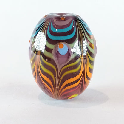Purple & rainbow stripe chunky oval lampwork focal bead Jolene Beads