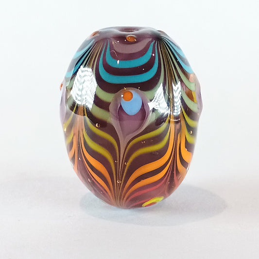 Purple & rainbow stripe chunky oval lampwork focal bead Jolene Beads