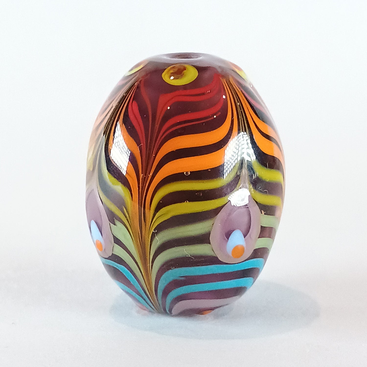 Purple & rainbow stripe chunky oval lampwork focal bead Jolene Beads