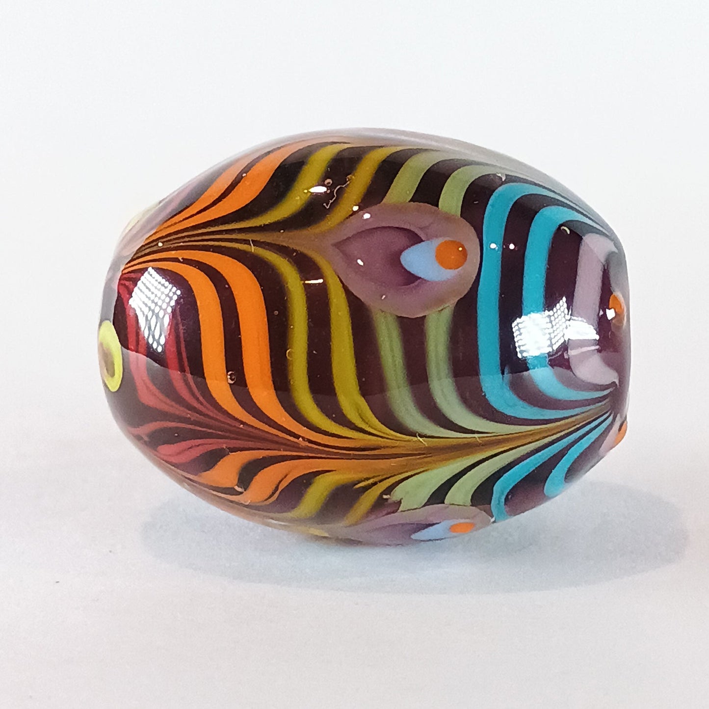 Purple & rainbow stripe chunky oval lampwork focal bead Jolene Beads