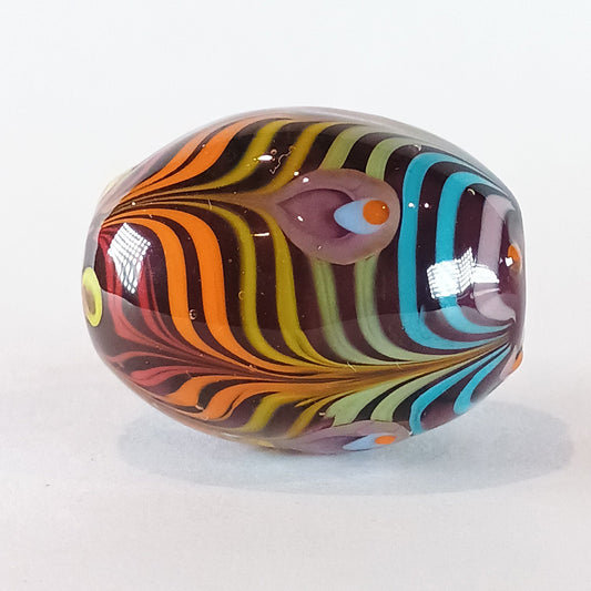 Purple & rainbow stripe chunky oval lampwork focal bead Jolene Beads