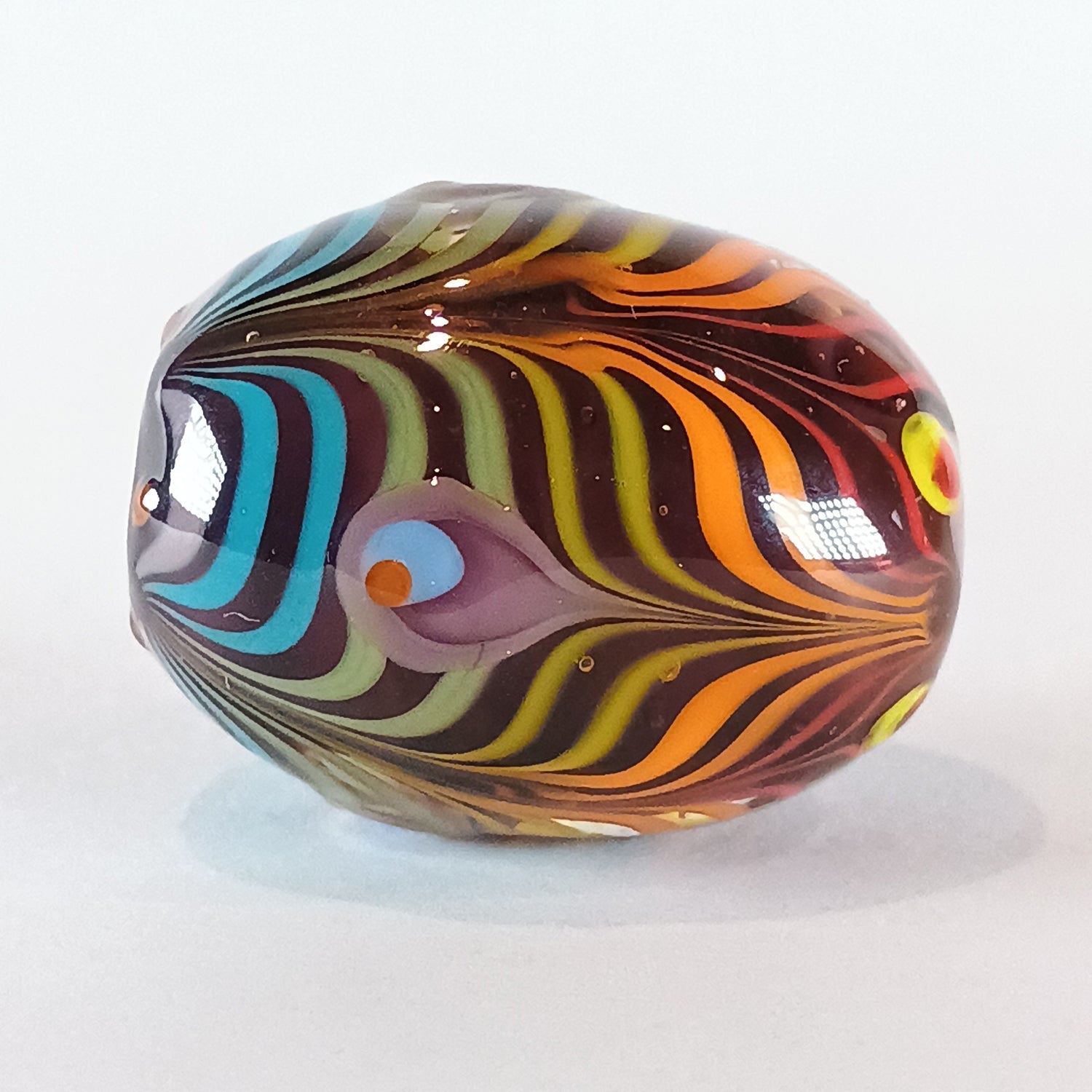 Purple & rainbow stripe chunky oval lampwork focal bead Jolene Beads