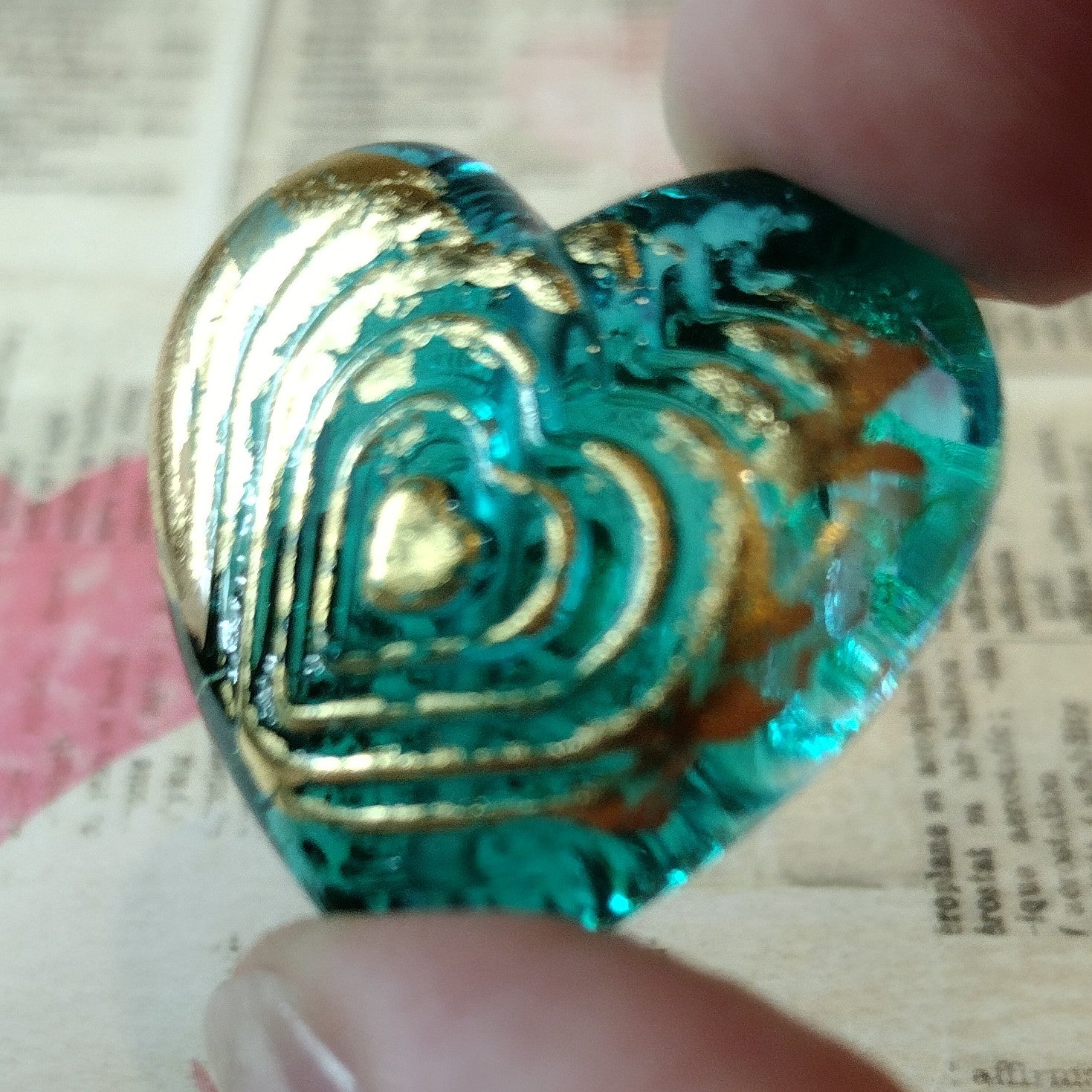 Concentric heart brass texture plate - Jolene Beads - lampwork beads & jewellery