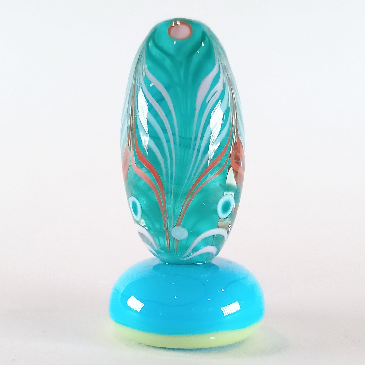 Encased turquoise long oval raked lampwork focal bead - Jolene Beads - lampwork beads & jewellery