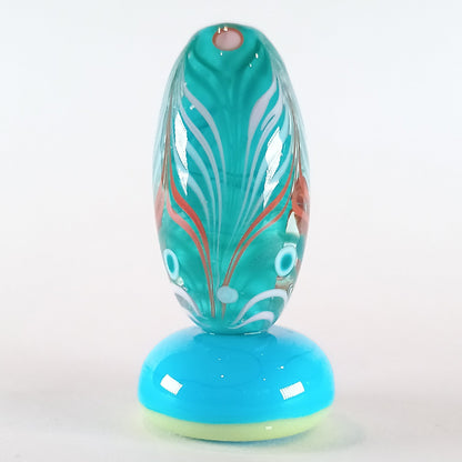 Encased turquoise long oval raked lampwork focal bead - Jolene Beads - lampwork beads & jewellery