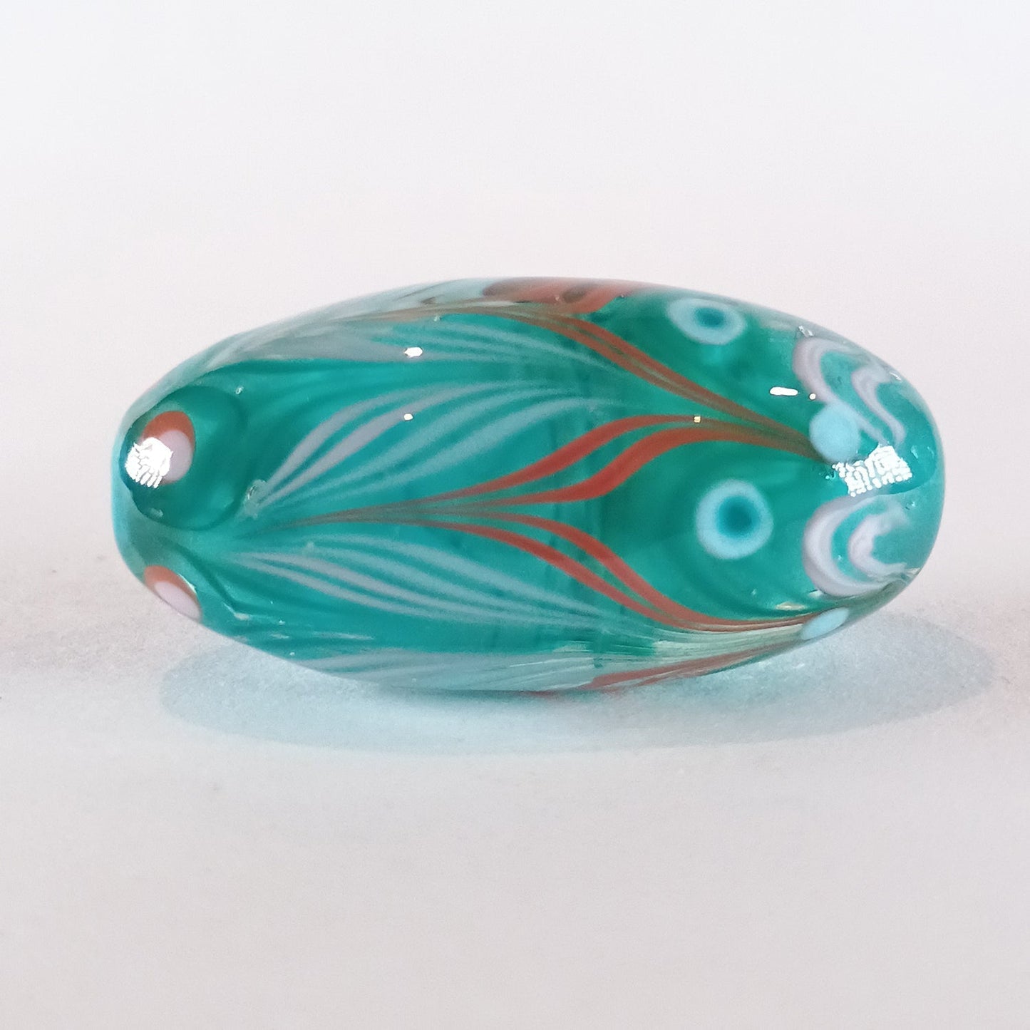 Encased turquoise long oval raked lampwork focal bead - Jolene Beads - lampwork beads & jewellery