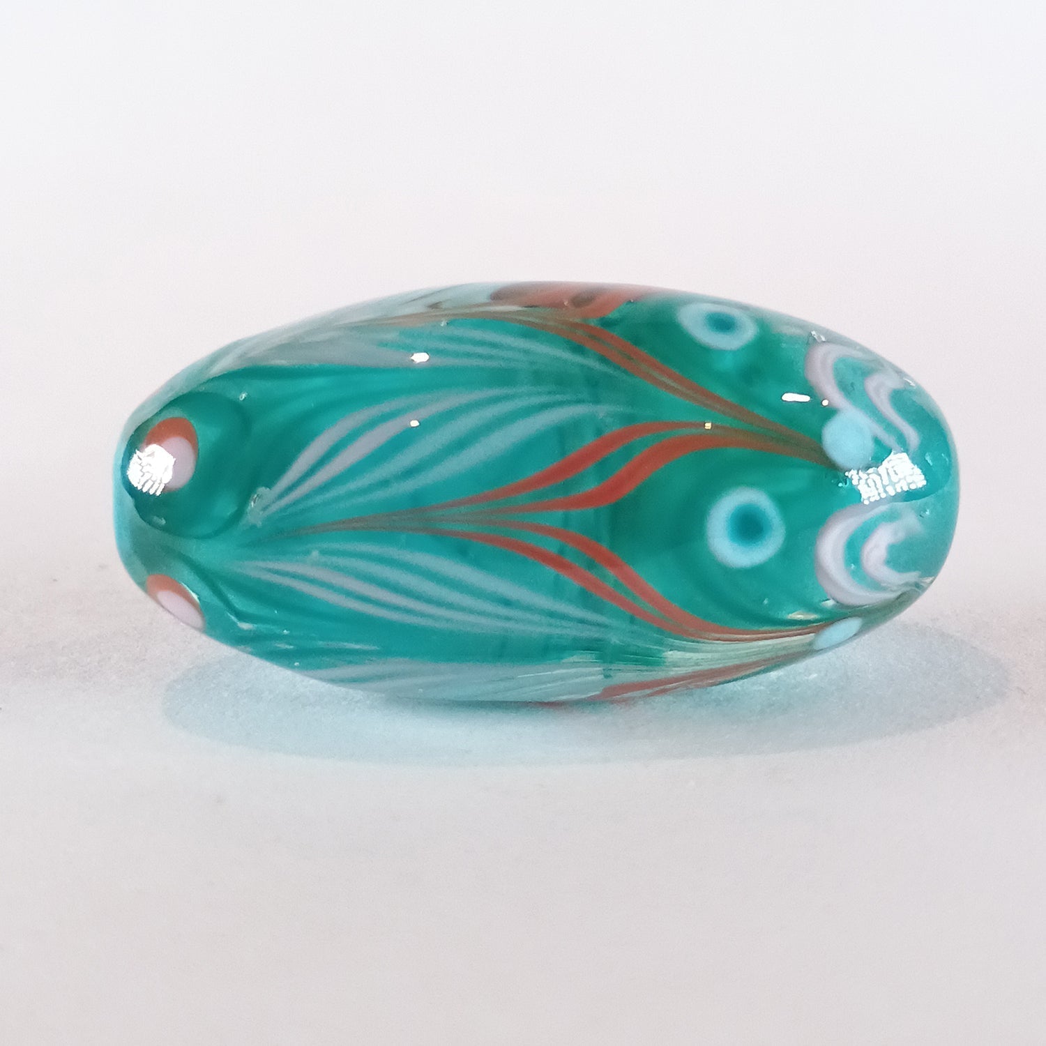 Encased turquoise long oval raked lampwork focal bead - Jolene Beads - lampwork beads & jewellery