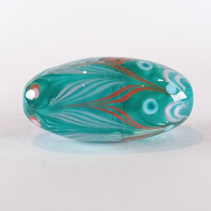Encased turquoise long oval raked lampwork focal bead - Jolene Beads - lampwork beads & jewellery