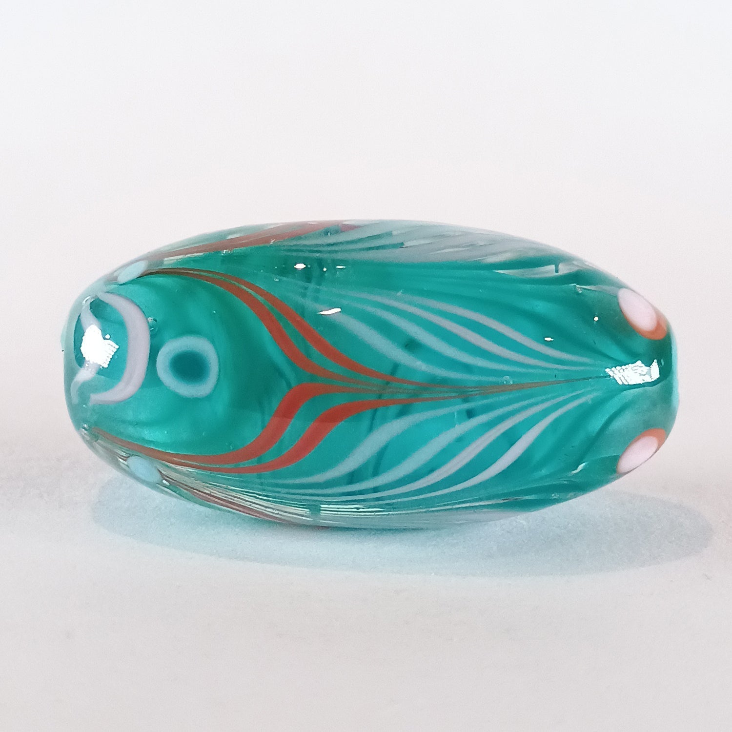 Encased turquoise long oval raked lampwork focal bead - Jolene Beads - lampwork beads & jewellery