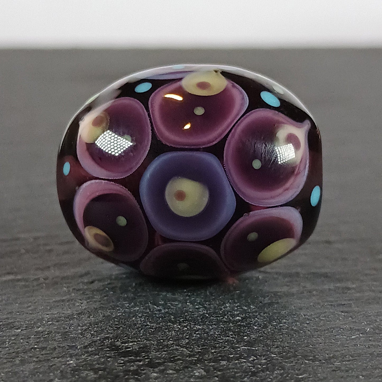 Dark purple and amber chunky oval mandala lampwork focal bead Jolene Beads