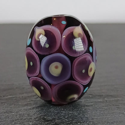 Dark purple and amber chunky oval mandala lampwork focal bead Jolene Beads
