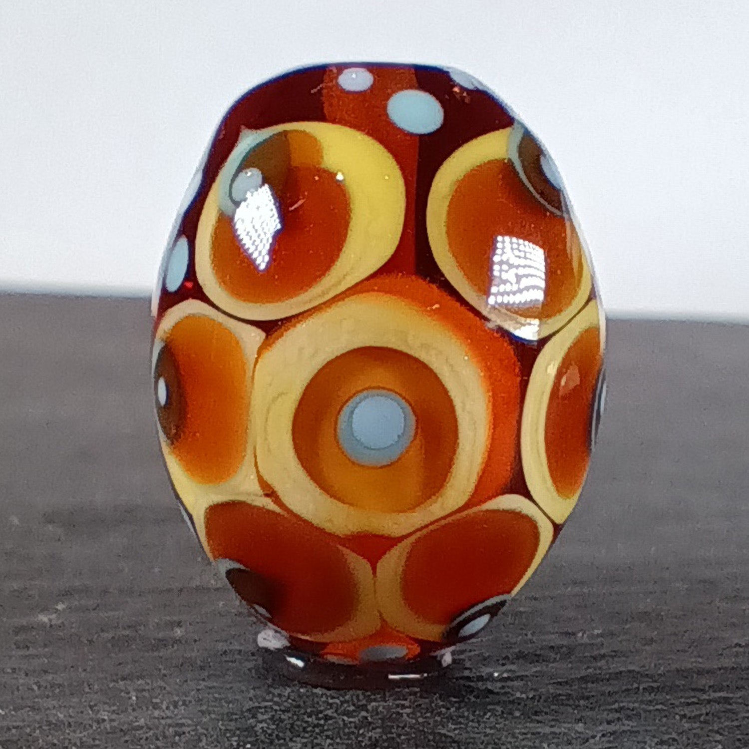 Topaz brown and turquoise chunky oval mandala lampwork focal bead Jolene Beads