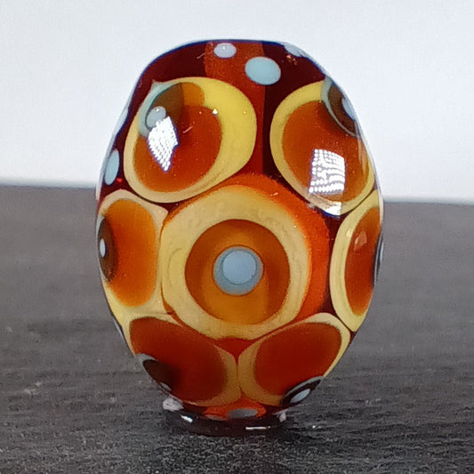 Topaz brown and turquoise chunky oval mandala lampwork focal bead Jolene Beads