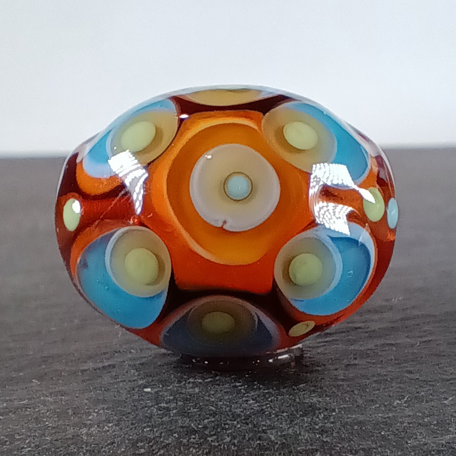 Topaz brown and blue chunky oval lampwork focal bead Jolene Beads