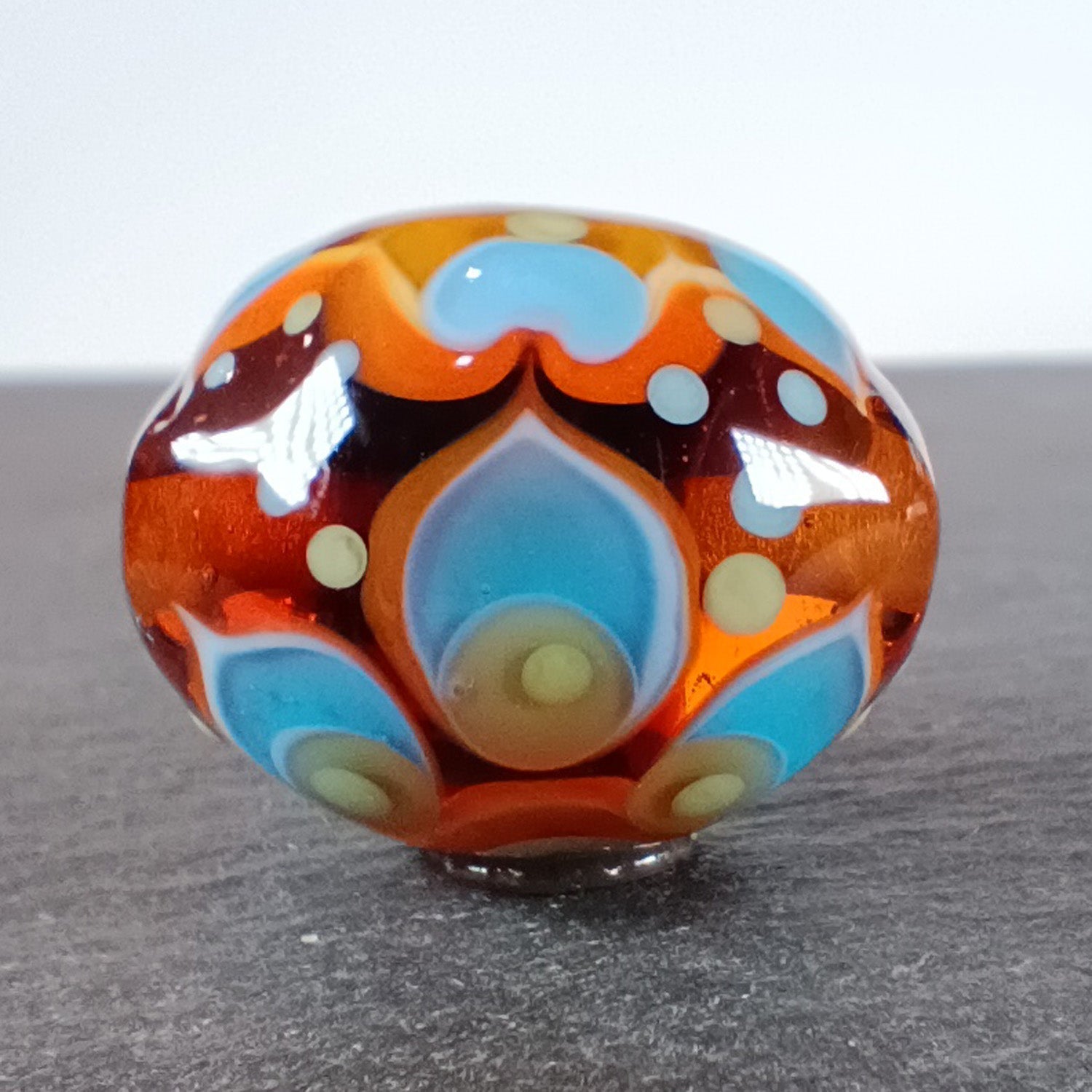 Topaz brown and blue chunky oval lampwork focal bead Jolene Beads