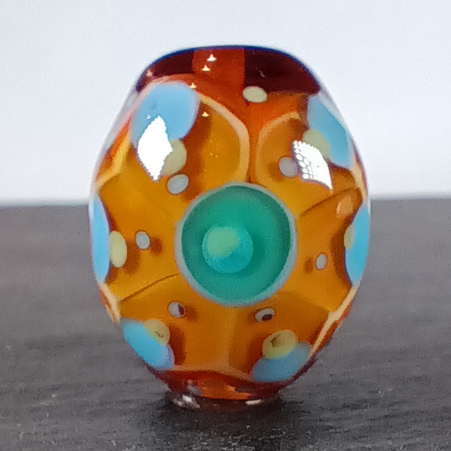 Topaz brown and blue chunky oval lampwork focal bead Jolene Beads
