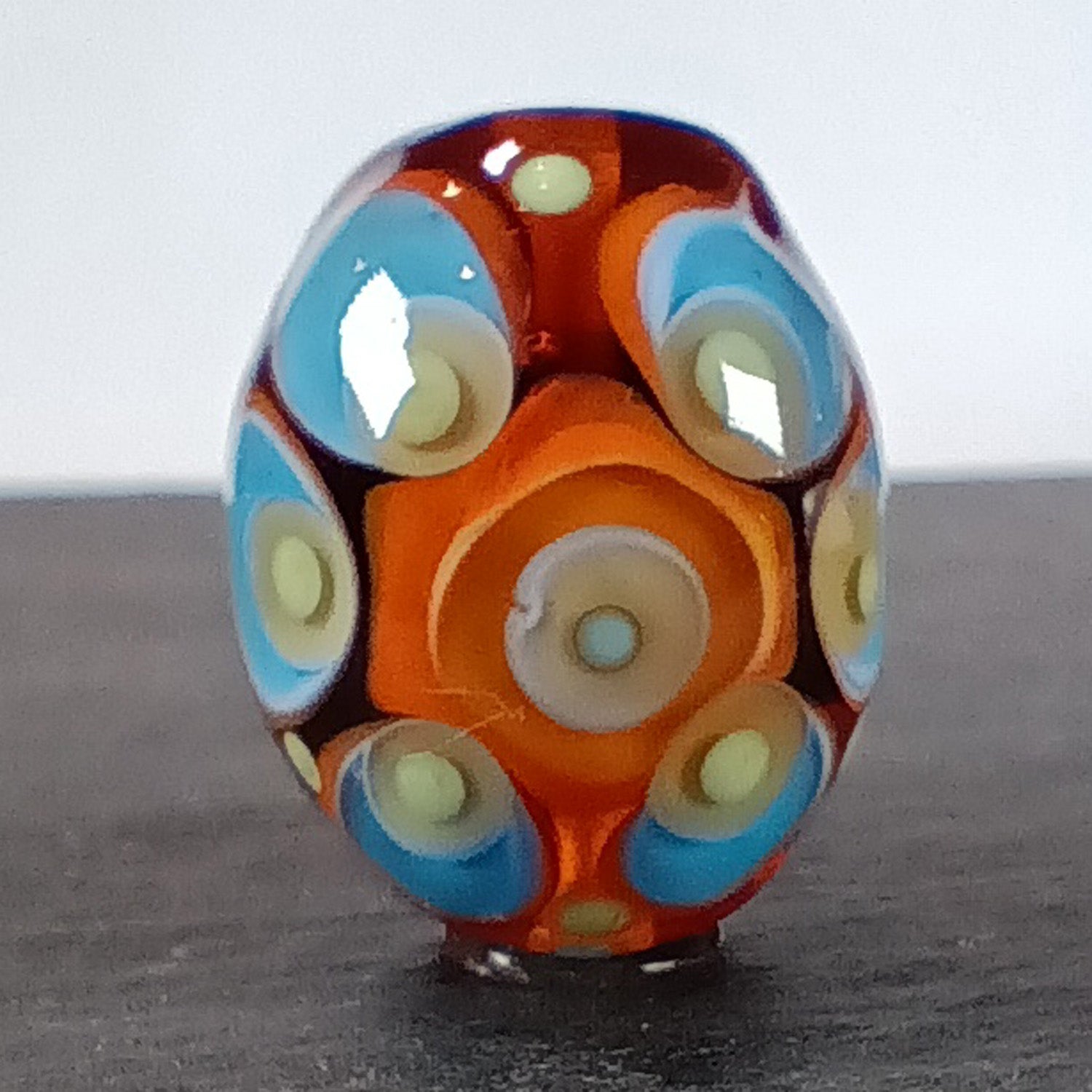 Topaz brown and blue chunky oval lampwork focal bead Jolene Beads