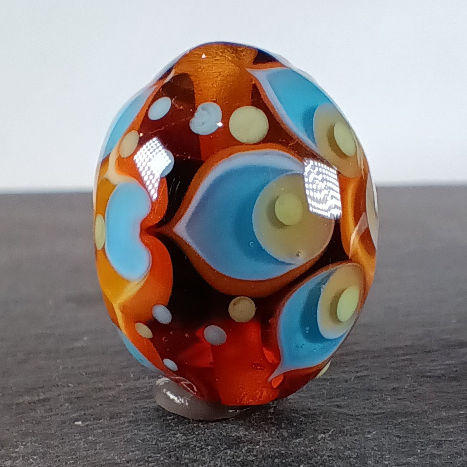 Topaz brown and blue chunky oval lampwork focal bead Jolene Beads