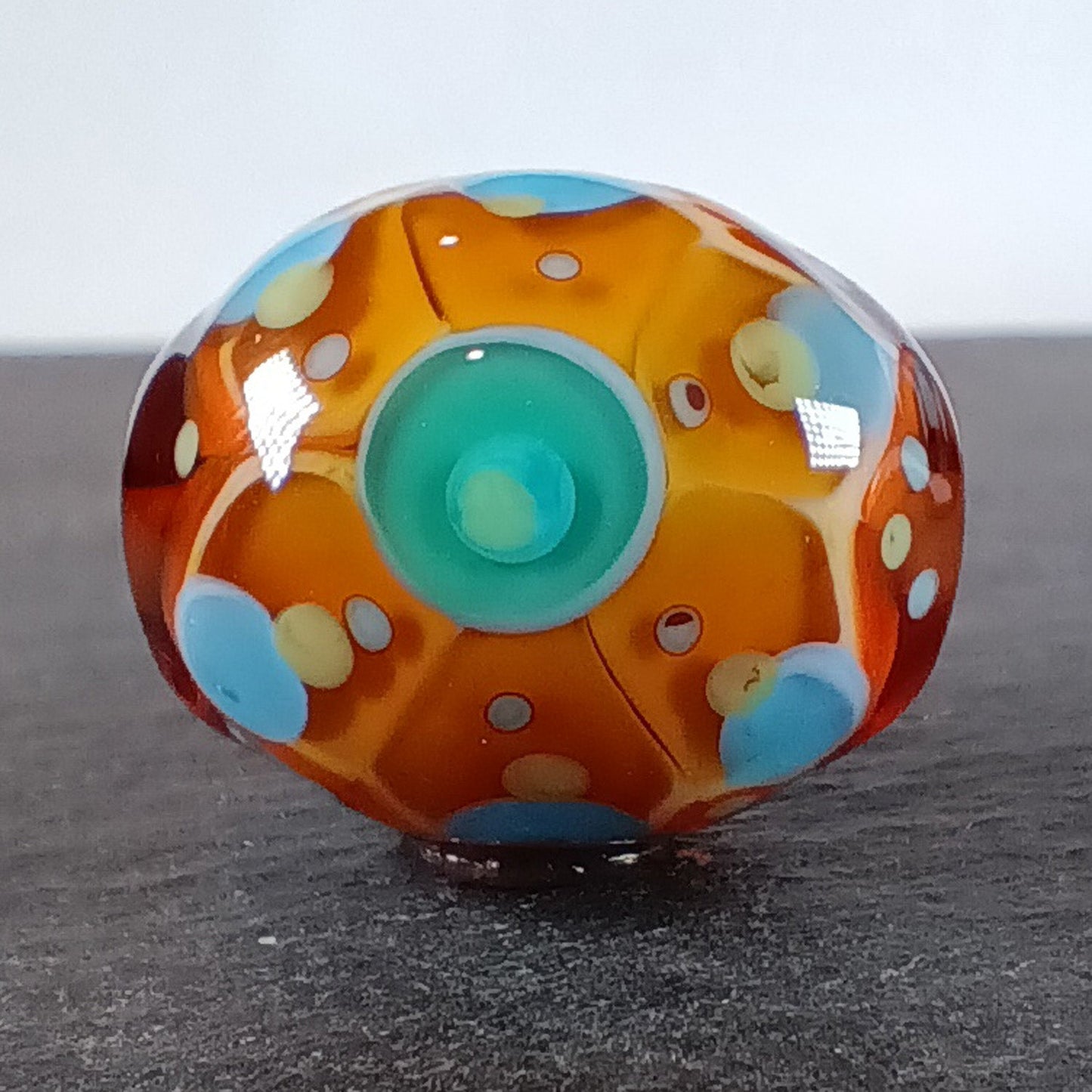 Topaz brown and blue chunky oval lampwork focal bead Jolene Beads