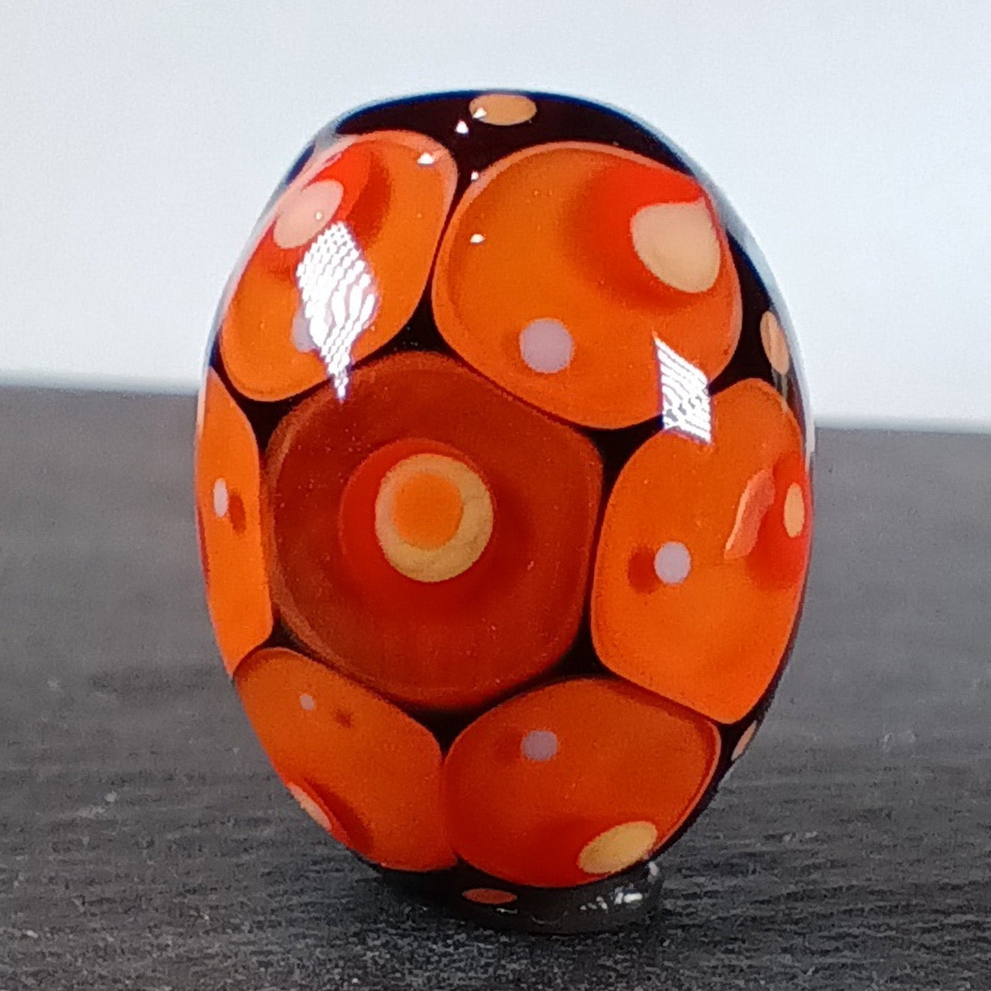 Dark topaz brown and orange chunky oval mandala lampwork focal bead Jolene Beads
