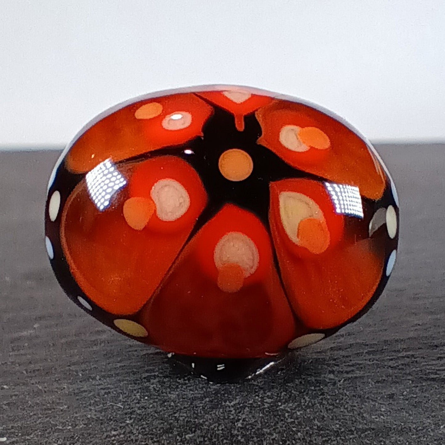 Dark topaz brown and orange chunky oval mandala lampwork focal bead Jolene Beads