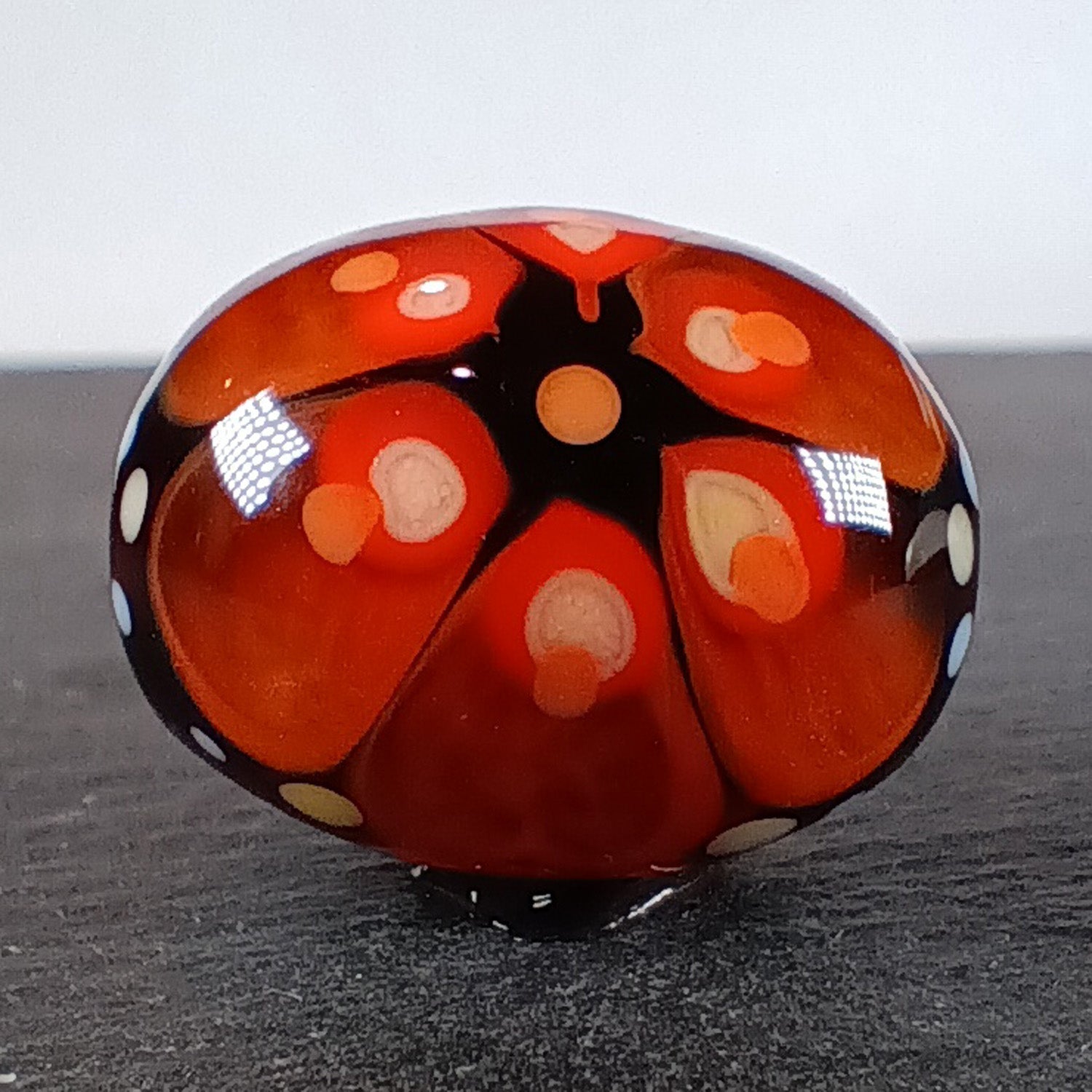 Dark topaz brown and orange chunky oval mandala lampwork focal bead Jolene Beads