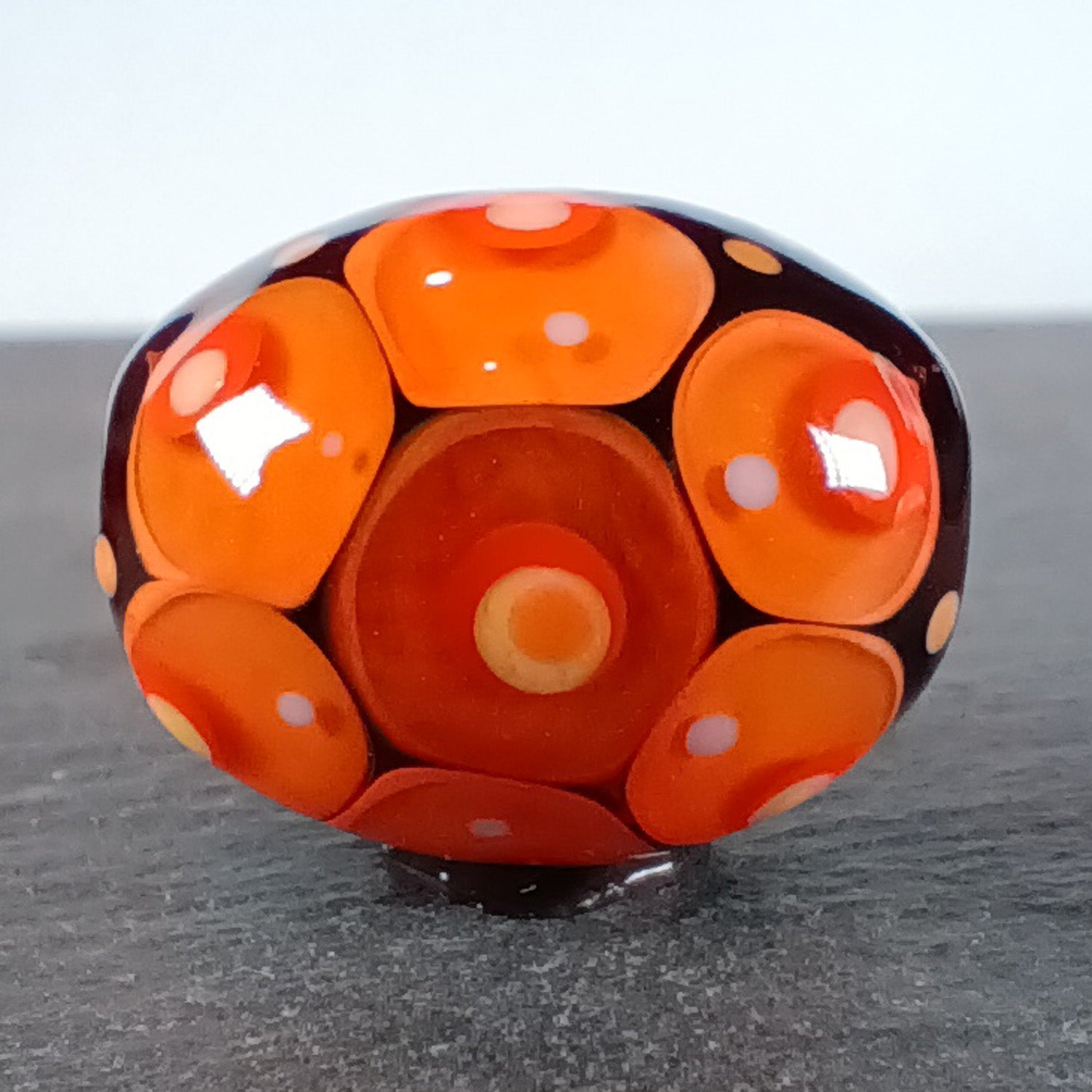 Dark topaz brown and orange chunky oval mandala lampwork focal bead Jolene Beads