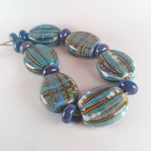 Fabric inspired tab set for SM - Jolene Beads - lampwork beads & jewellery