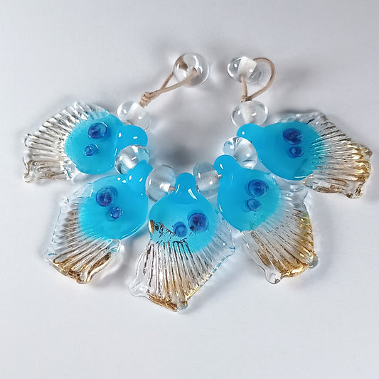Blue and clear glass butterfly wing bead set with gold leaf Jolene Beads