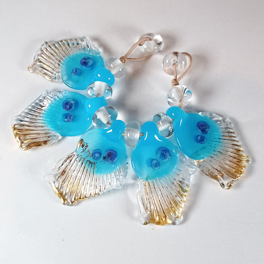 Blue and clear glass butterfly wing bead set with gold leaf Jolene Beads