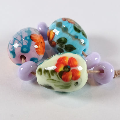 Pastel egg bead trio with delicate flowers Jolene Beads