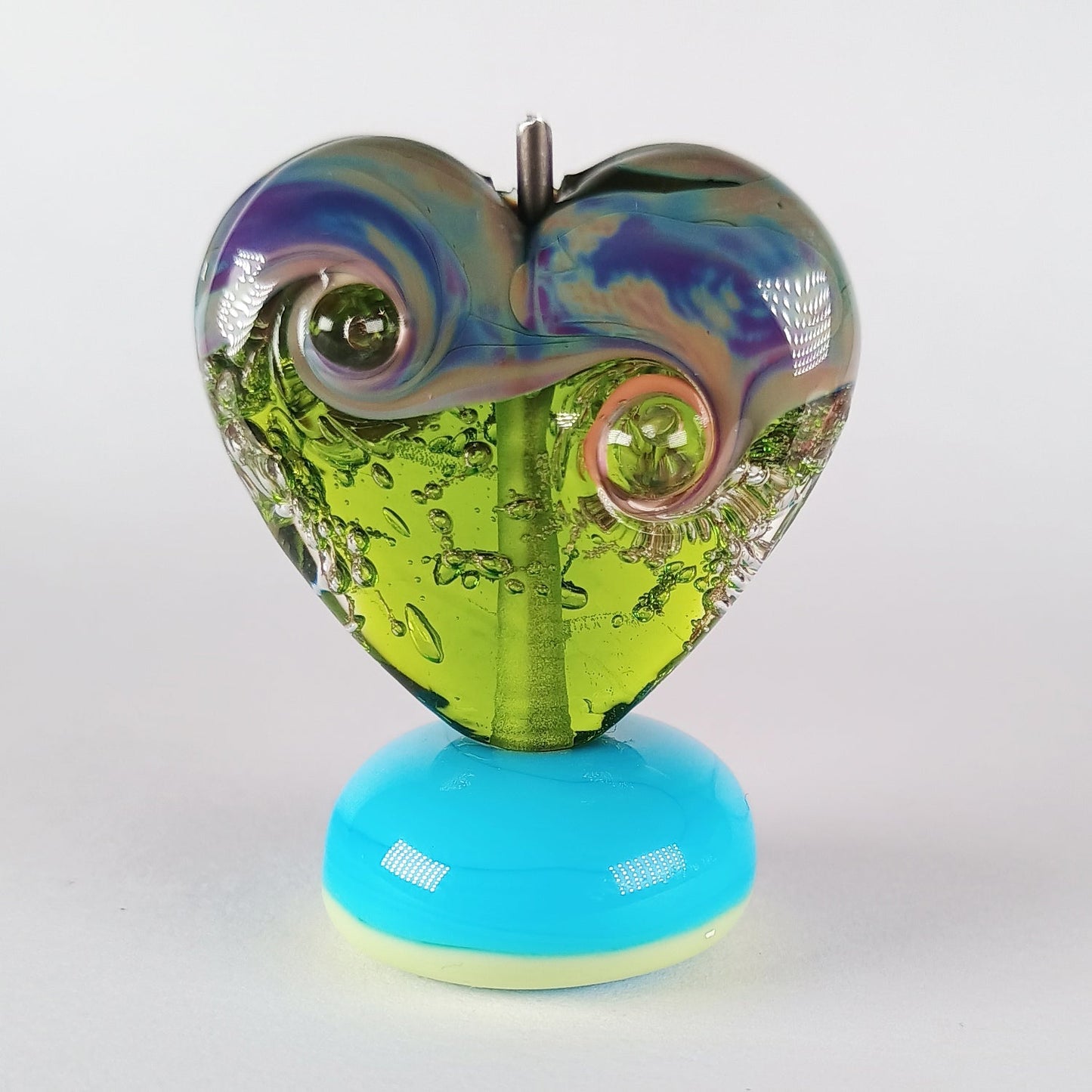 Green and multicolor focal lampwork heart bead - Jolene Beads - lampwork beads & jewellery