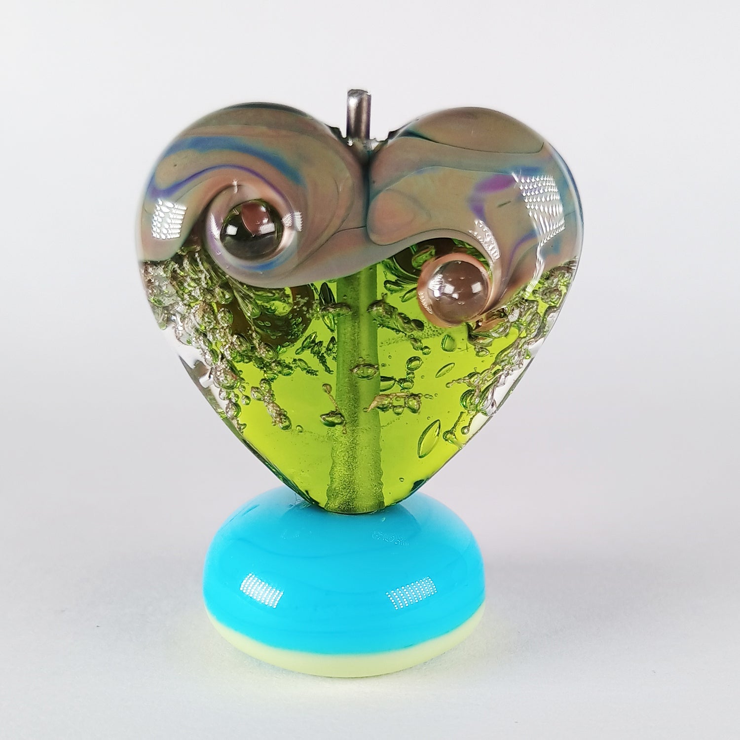 Green and multicolor focal lampwork heart bead - Jolene Beads - lampwork beads & jewellery
