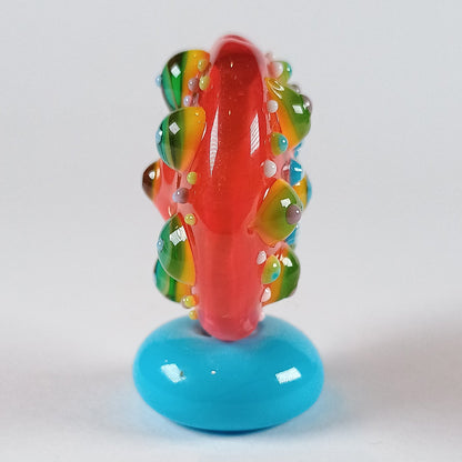 Bright orange straight sided lentil mandala lampwork bead Jolene Beads