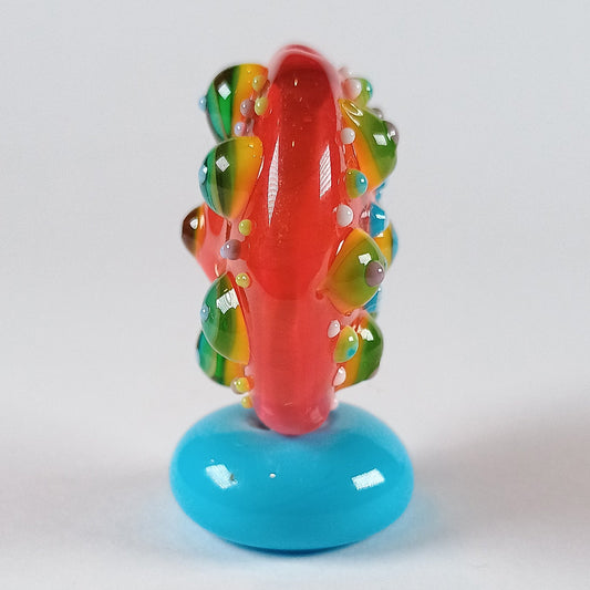 Bright orange straight sided lentil mandala lampwork bead Jolene Beads