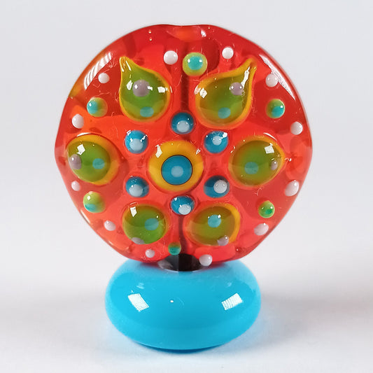 Bright orange straight sided lentil mandala lampwork bead Jolene Beads