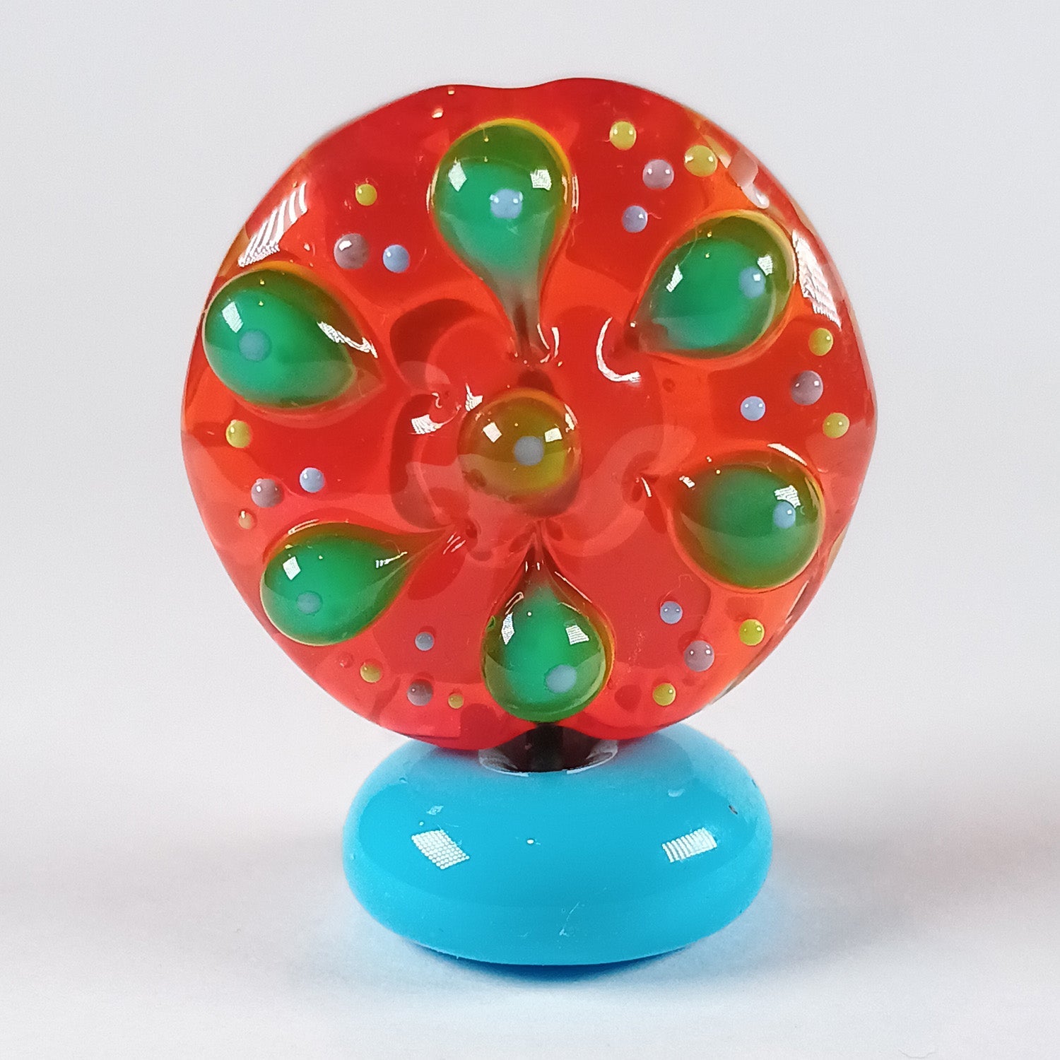 Bright orange straight sided lentil mandala lampwork bead Jolene Beads