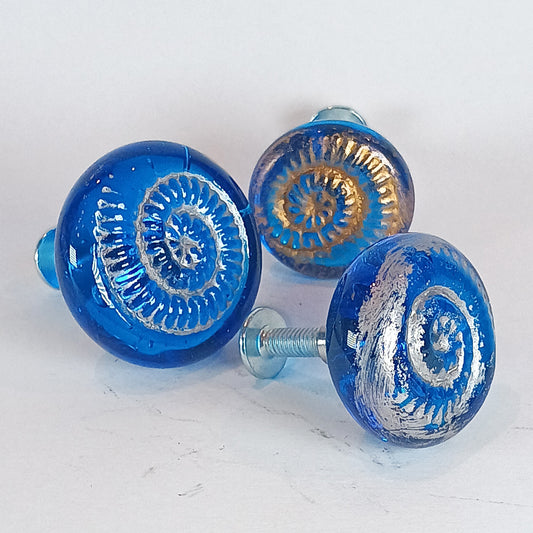 Handmade aqua blue glass ammonite glass knobs for cabinet dors and drawers