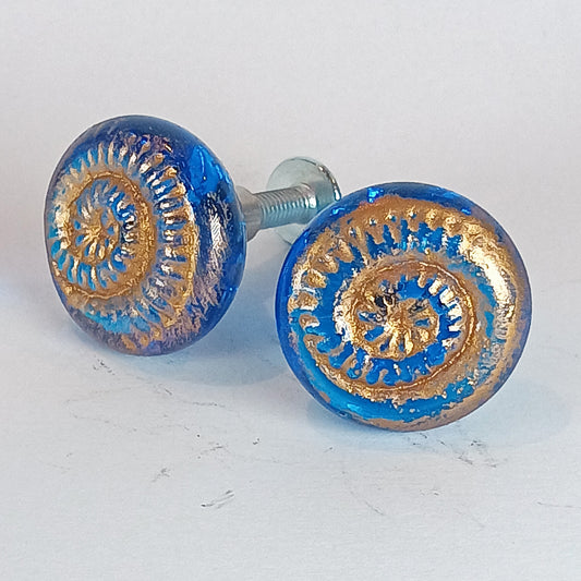 Artisan aqua blue glass ammonite glass knobs for cabinet doors and drawers