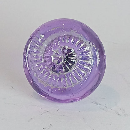 Lilac handmade lampwork cabinet and drawer knobs with ammonite texture and silver detail