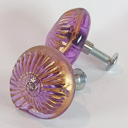 Lilac glass shell door and drawer knobs - made to order