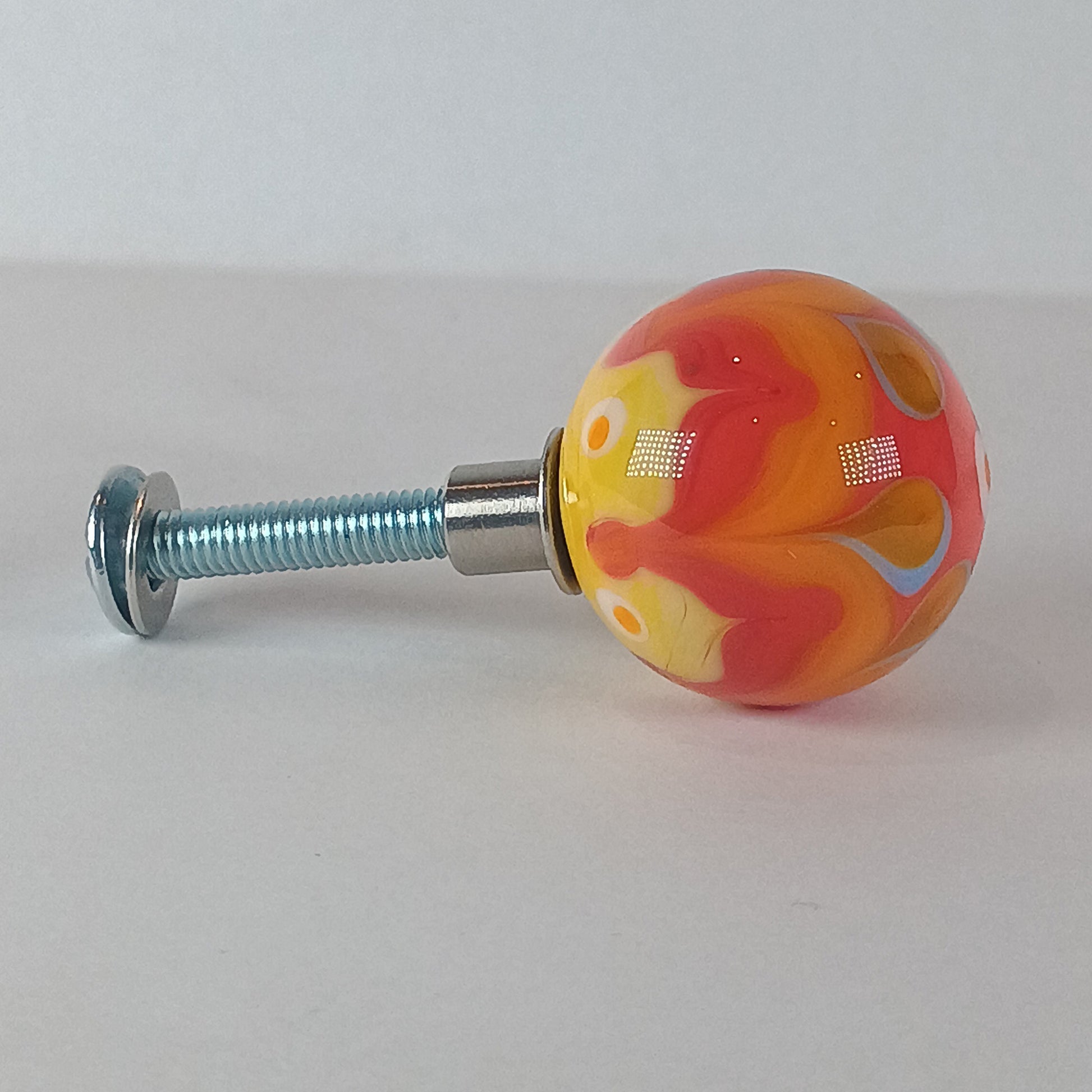 Decorative knob with colorful design and metal screw 