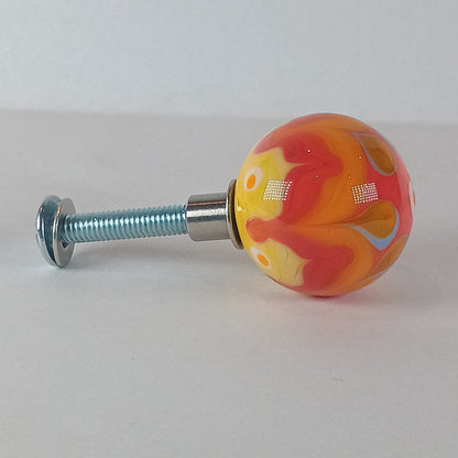 Decorative knob with colorful design and metal screw 